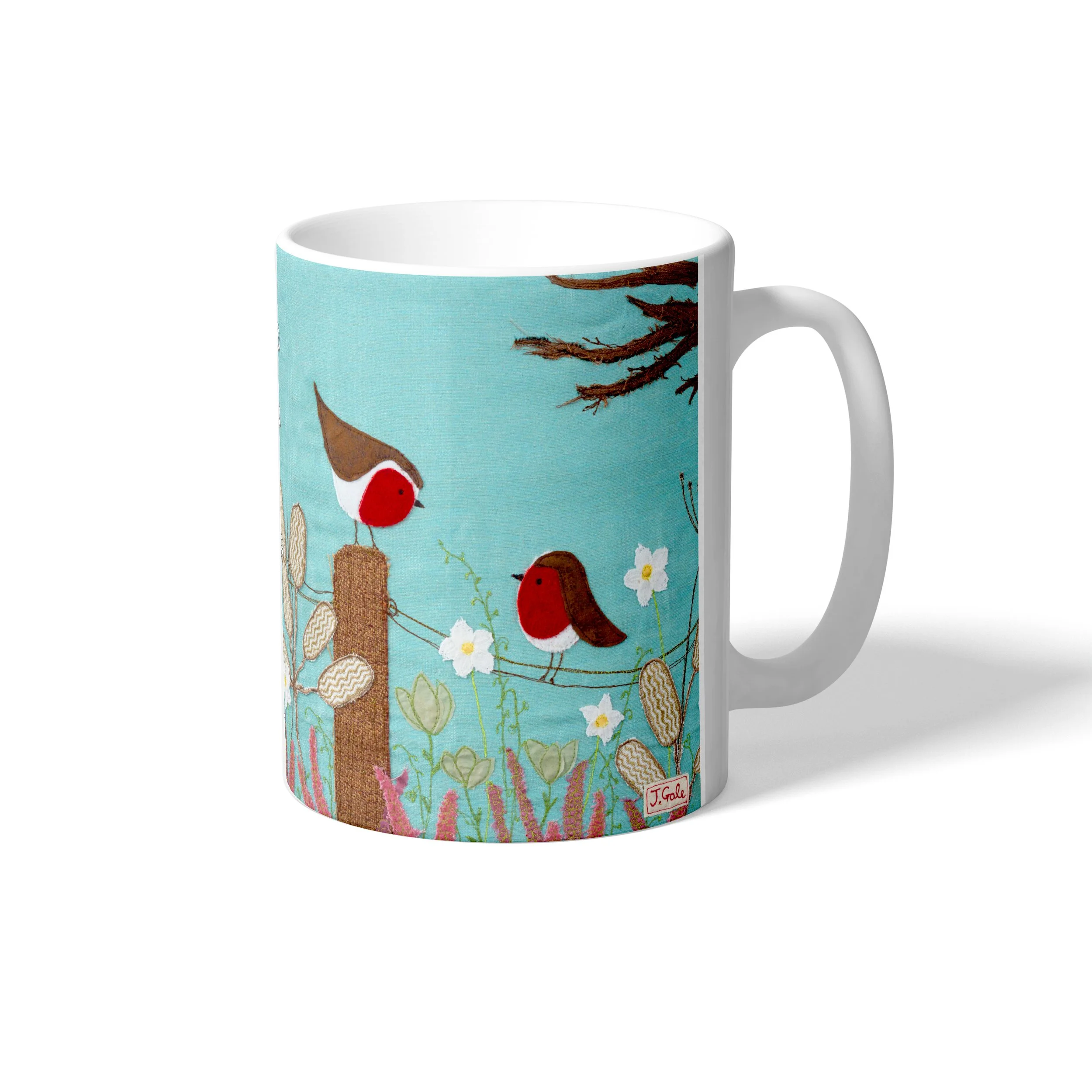 Robins Ceramic Mug By Jackie Gale - Textile Art - Devon