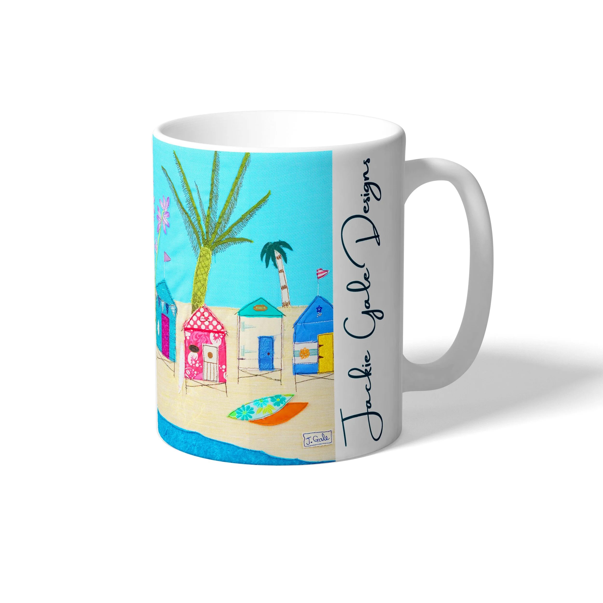 Beach Huts Ceramic Mug by Jackie Gale Designs