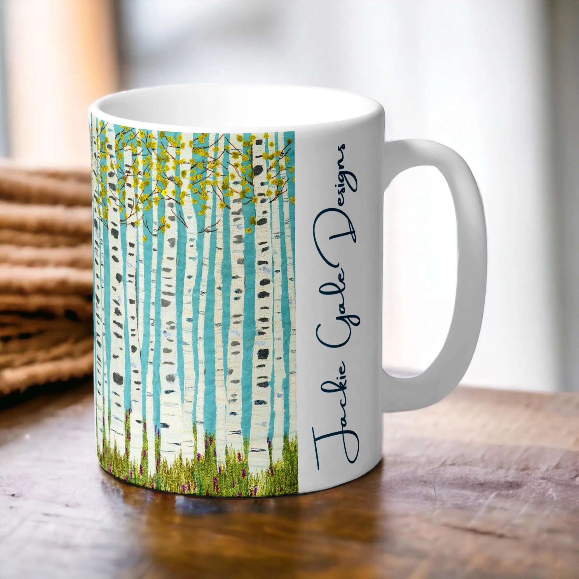 Silver Birch Mug by Jackie Gale Textile Art - Devon