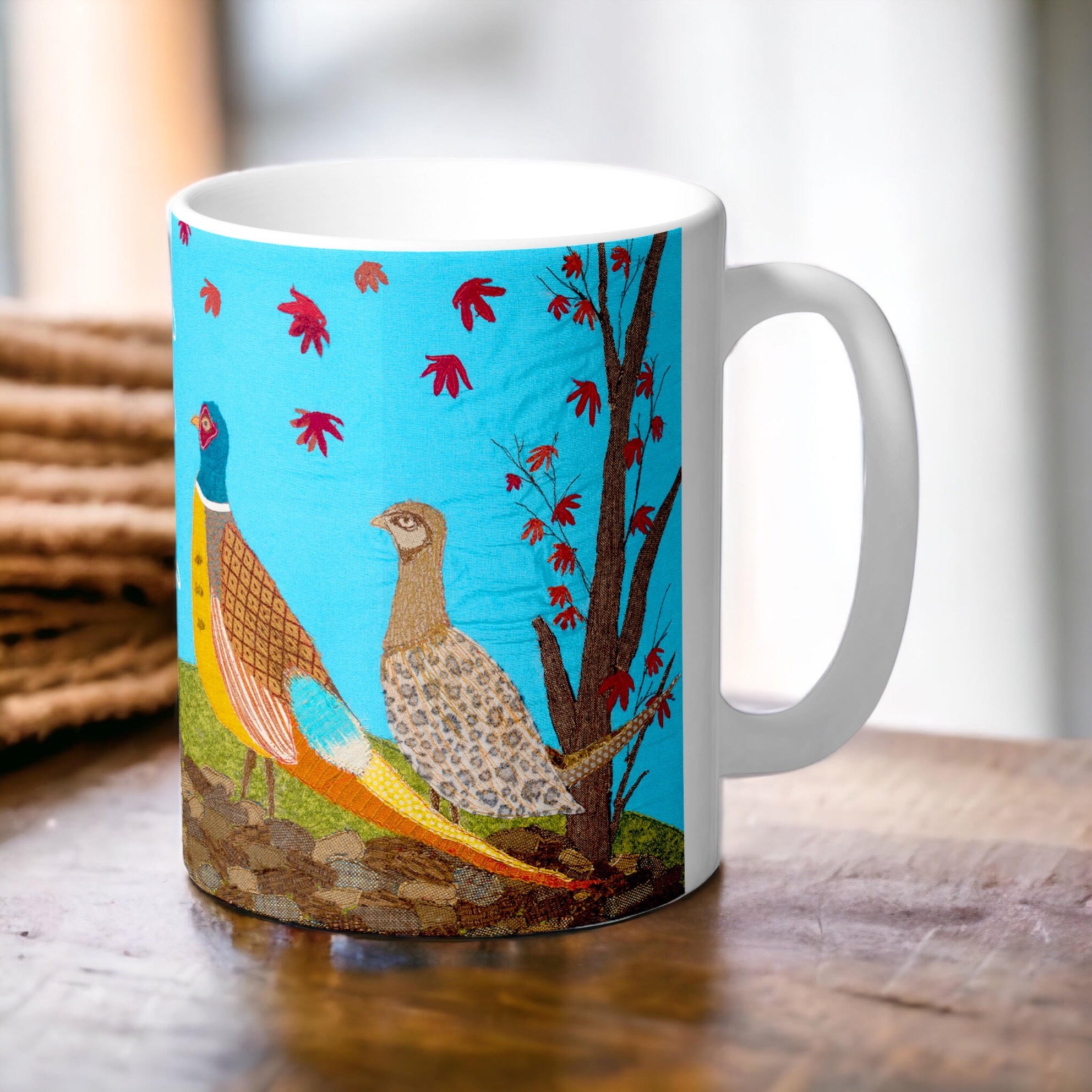 Pheasants Mug By Jackie Gale Textile Artist - Devon