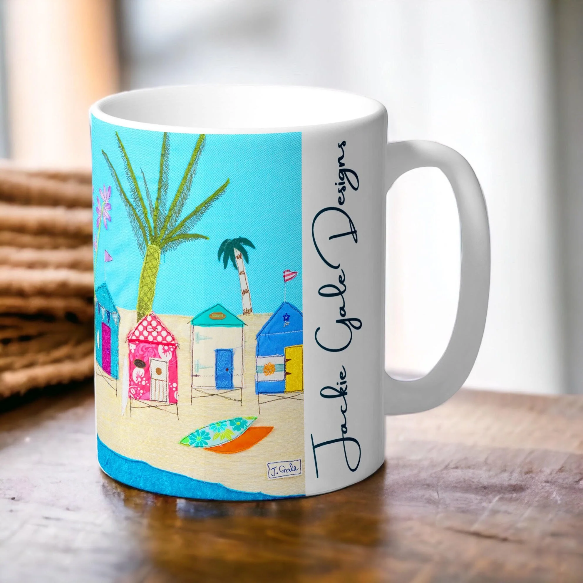 Beach Huts Mug By Jackie Gale Textile Artist