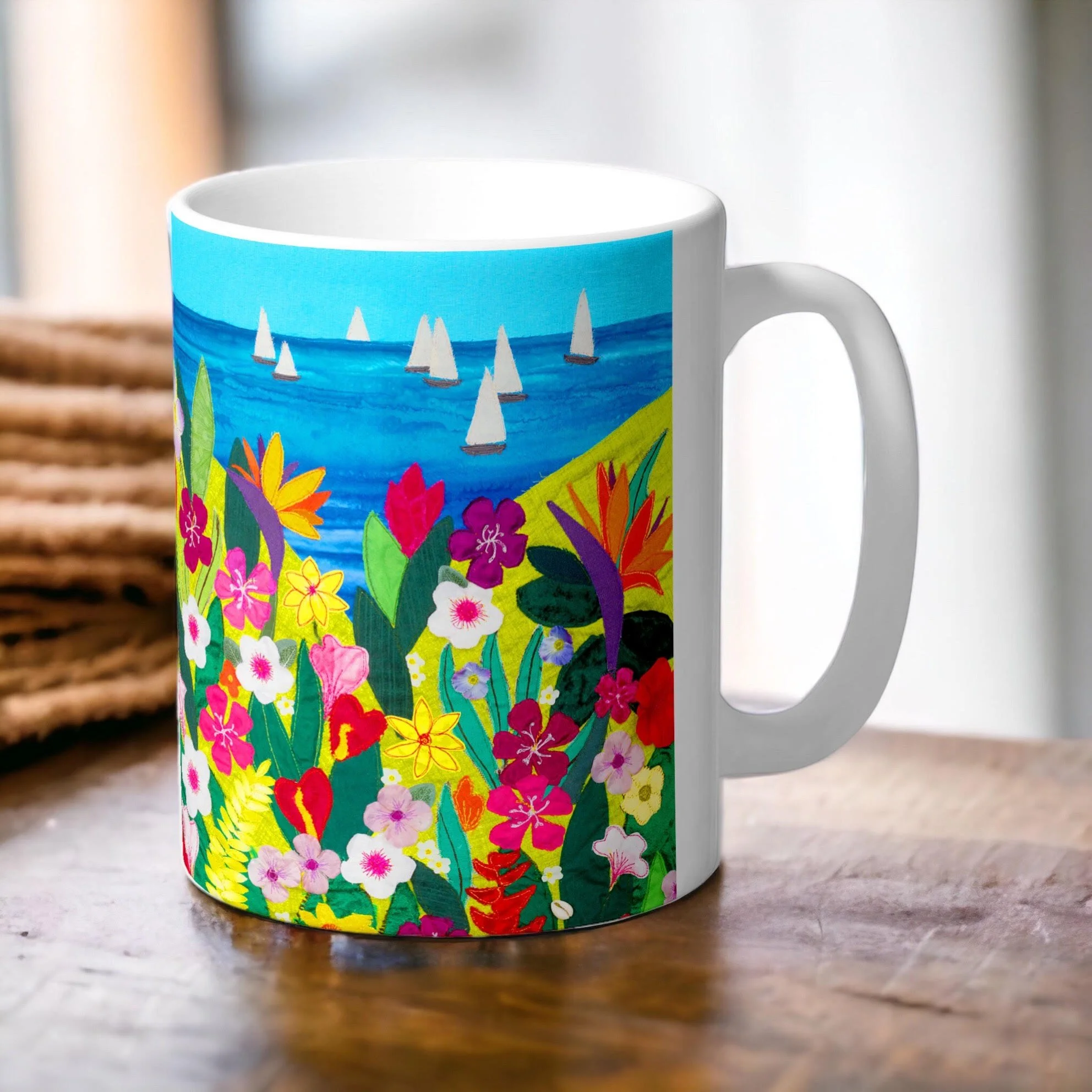 Tropical Flowers Art Mug Jackie Gale Devon