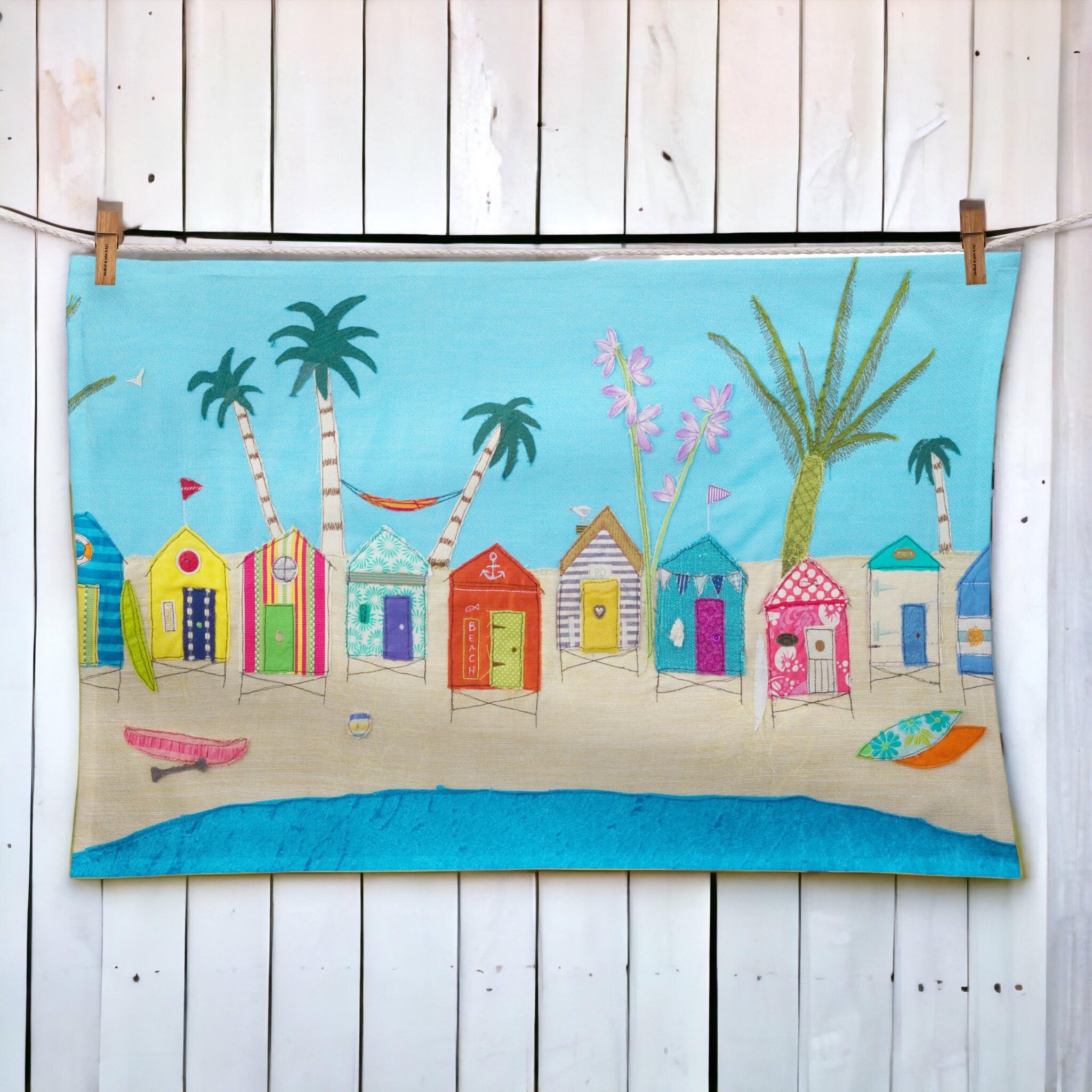 Beach Huts Tea Towel By Jackie Gale Textile Artist