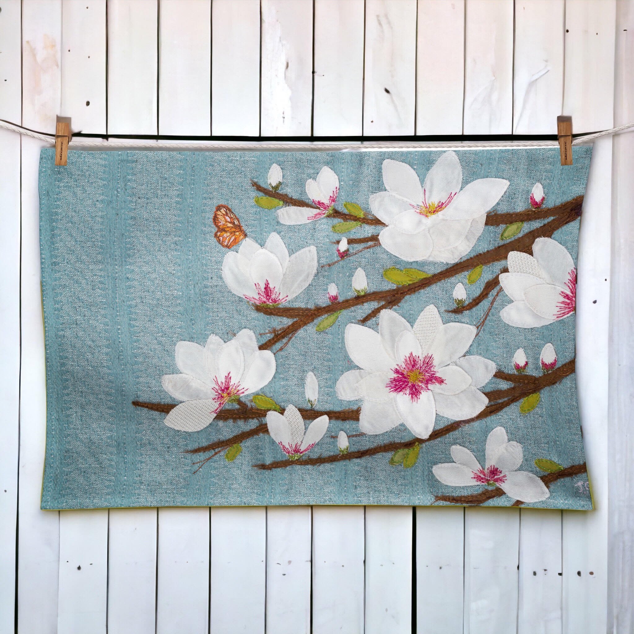 Magnolia Tea Towel by Jackie Gale Textile Artist - Devon