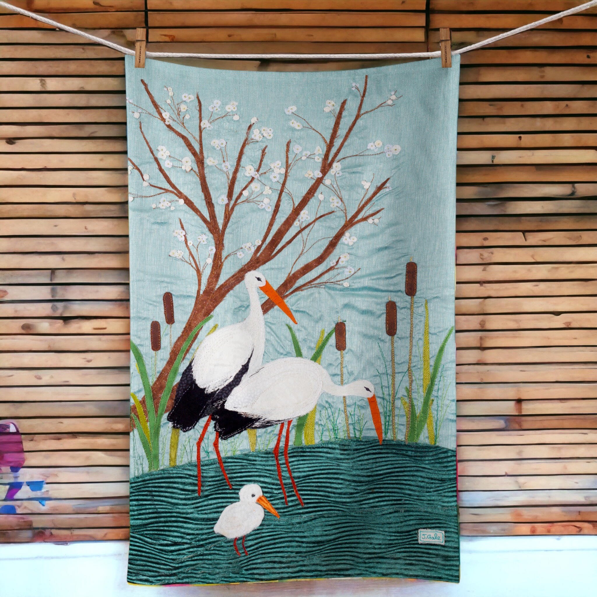 Stork Family Cotton Tea Towel By Jackie Gale