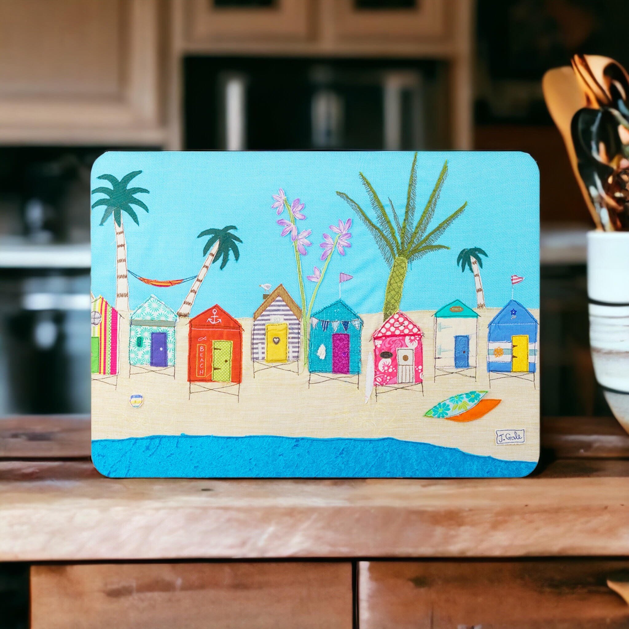 Beach Huts Art Place Mat by Jackie Gale Textile Artist
