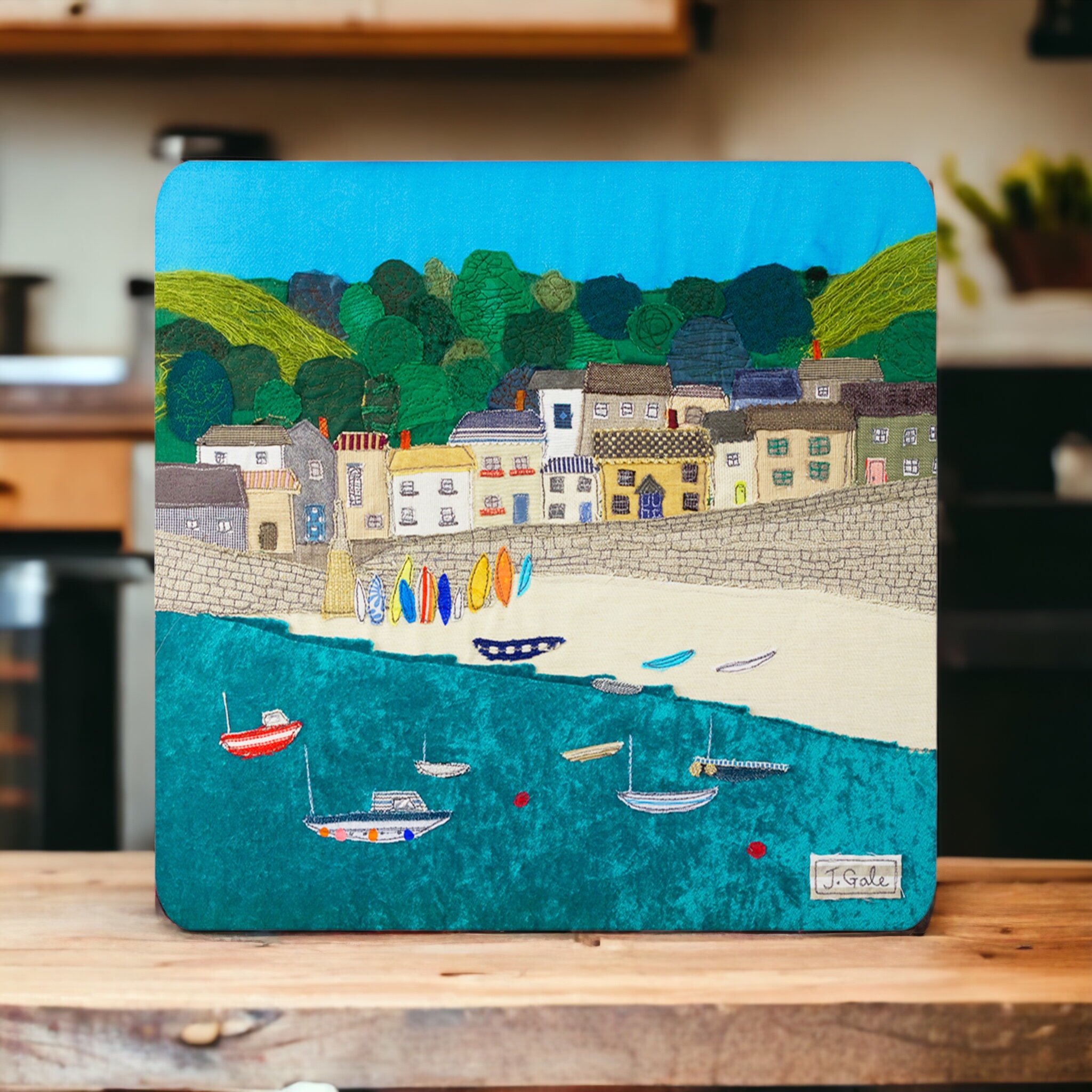 Mousehole Art Place Mat Jackie Gale Textile Art Cornwall Devon