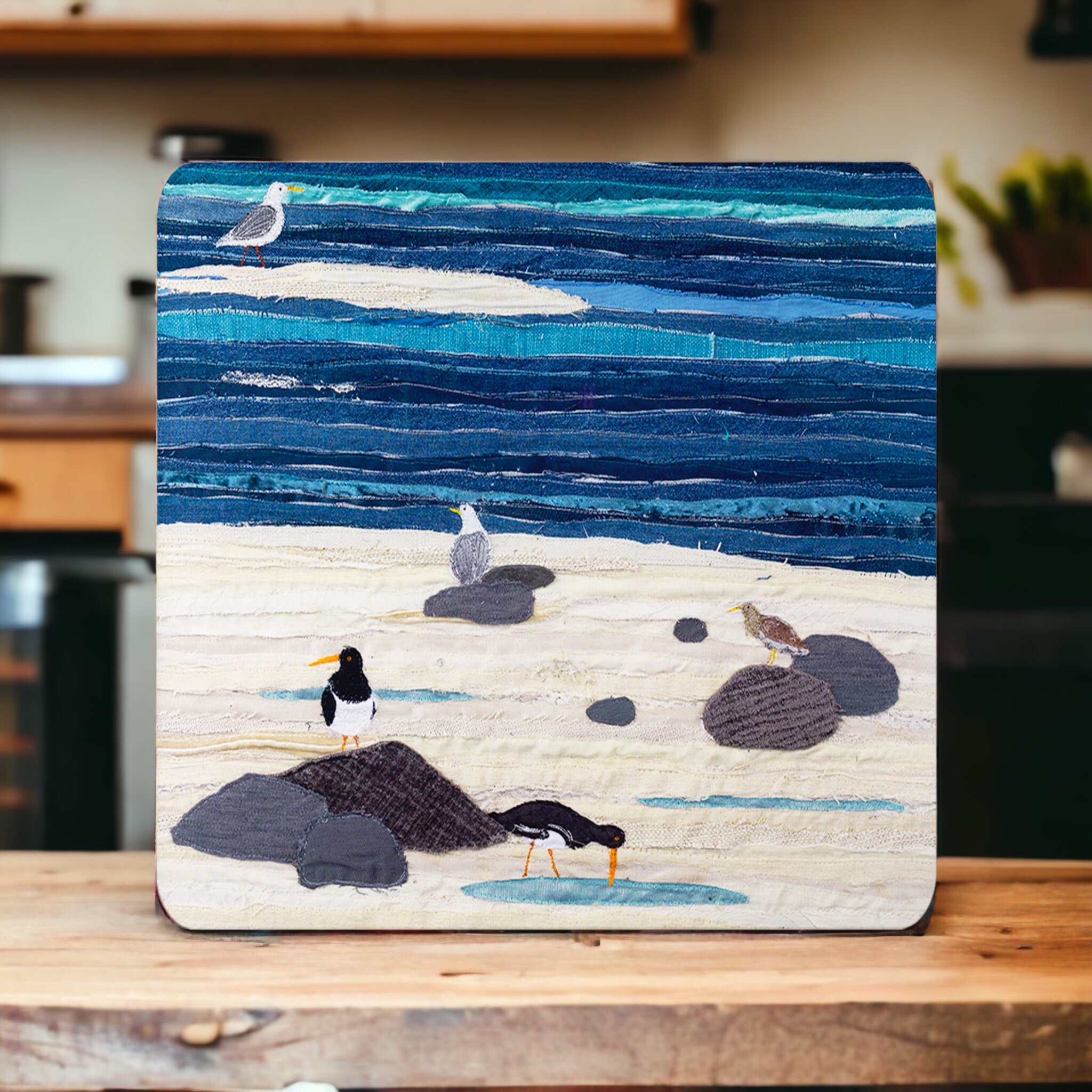 Beach Birds Art Place Mat Seascape - Jackie Gale Textile Artist Plymouth Devon