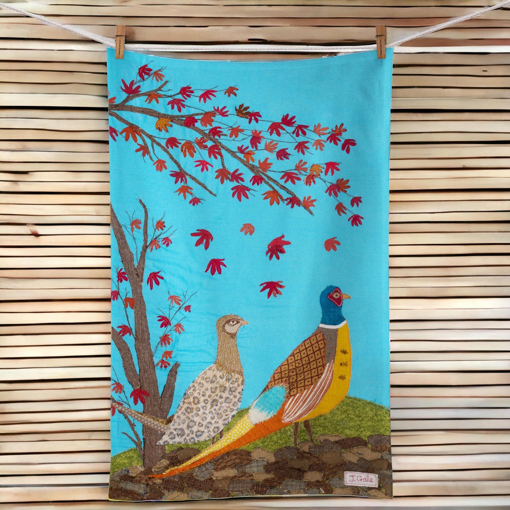Pheasants Cotton Tea Towel By Jackie Gale Textile Art