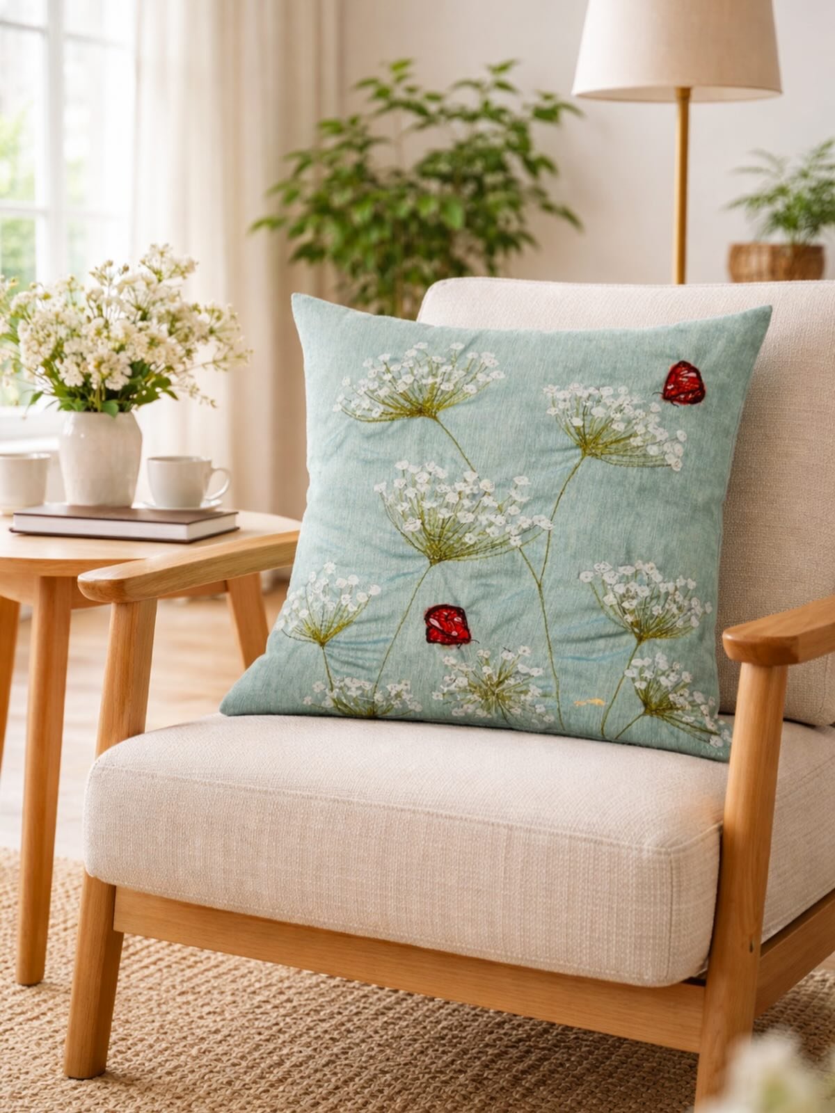 My floral work is also featured on a collection of luxury faux suede cushions. ☺️

This cow parsley design is the latest addition. You can see the entire British made collection on my website 
www.jackiegaletextileart.com 

They measure 44 x 44 cm an