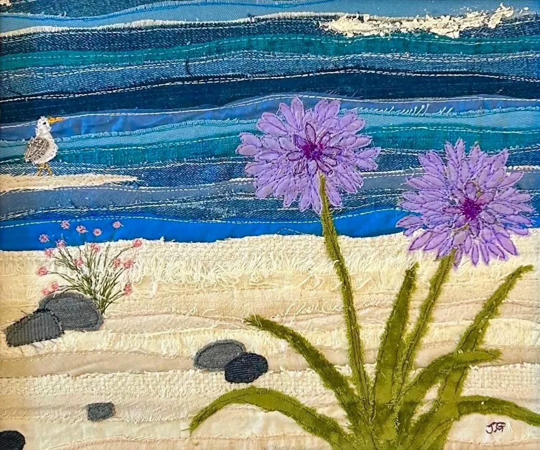 The sun has returned and so have seascapes! 

&lsquo;Sand, Sea &amp; African Lillies&rsquo; - the first of three new ones. Beautiful wild agapanthus thrives along the SouthWest coast, especially on the Isles of Scilly. 

These gorgeous flowers are na