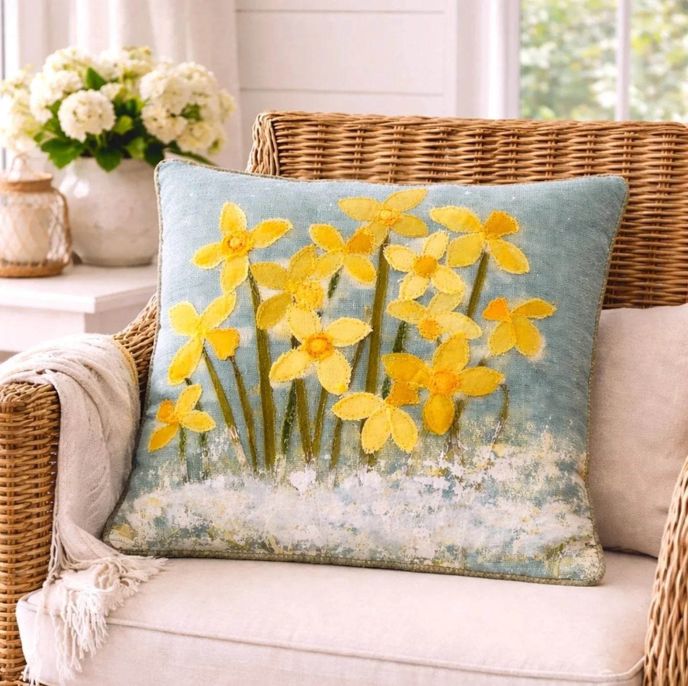 Daffodil Cushion Textile Art By Jackie Gale