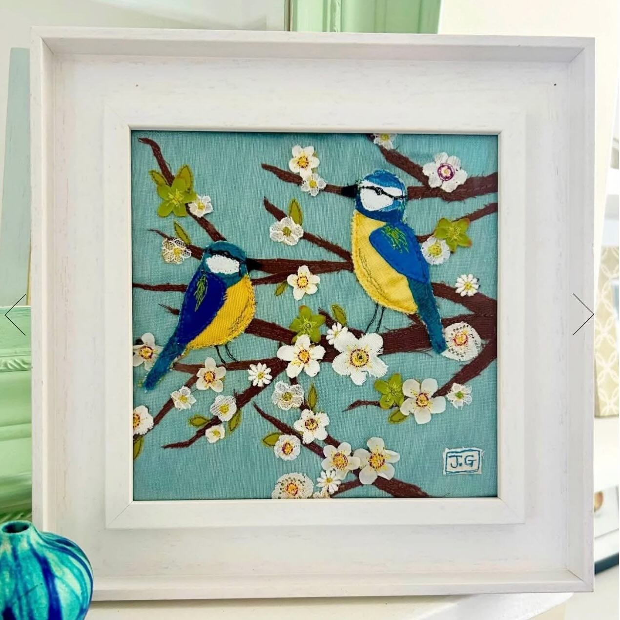 &lsquo;Blue Tit Blossom&rsquo;

These curious little birds love foraging in blossom petals for nectar and hidden insects - a regular snack stop! 

One of the new originals in my Feathers And Flowers collection. 

#bluetits #textileart #newcollection