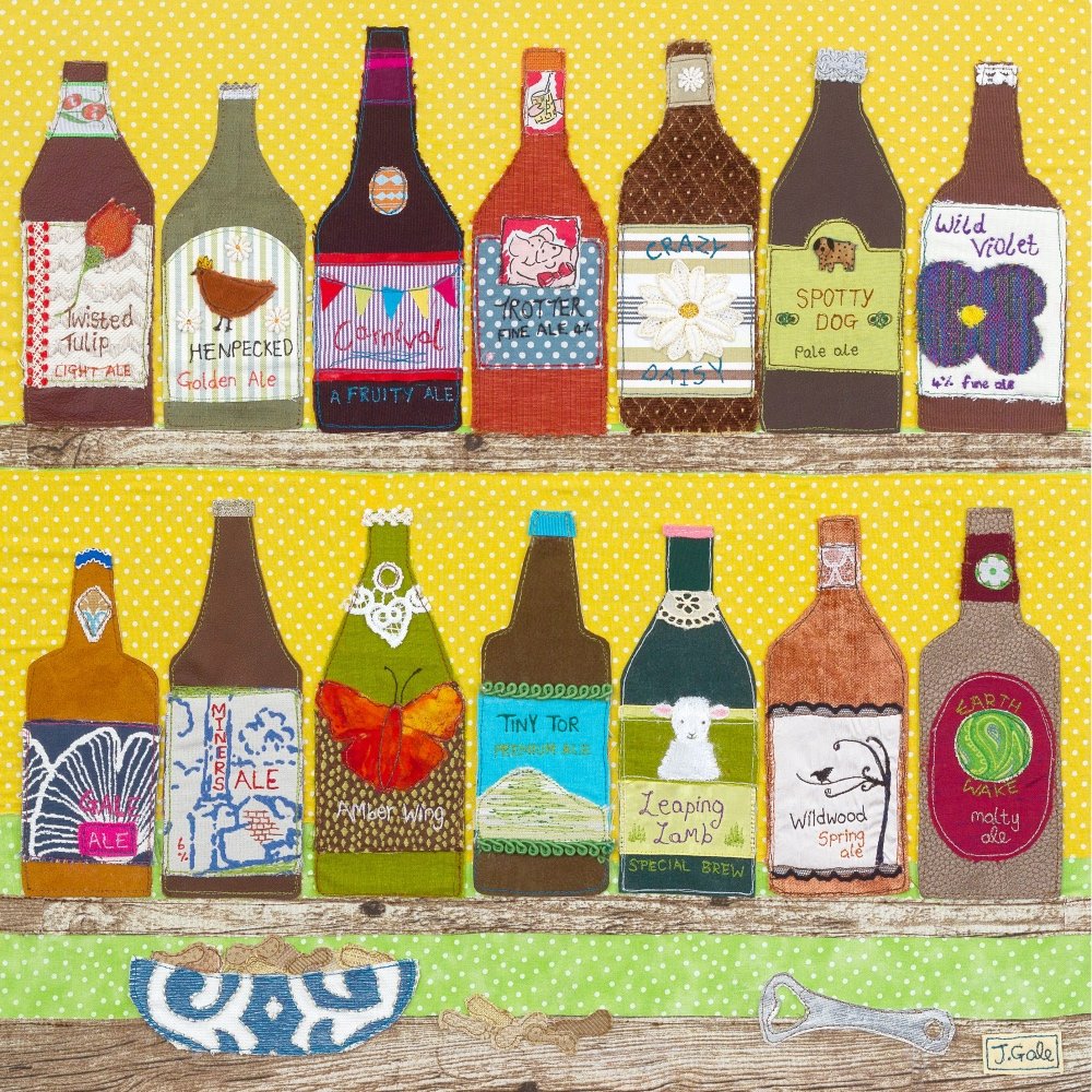 Spring Beer Bottles Painting - Textile Art Jackie Gale