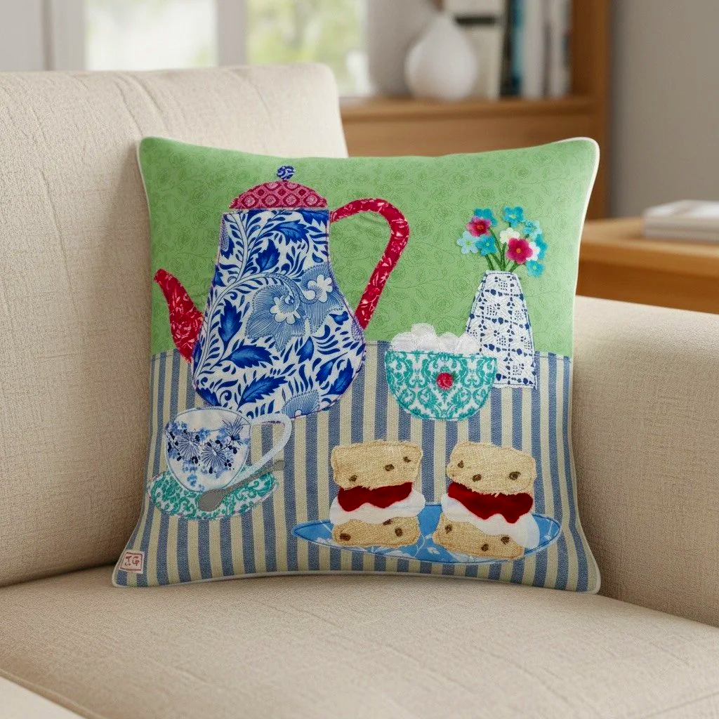 Devon Cream Tea Cushion - Jackie Gale Art