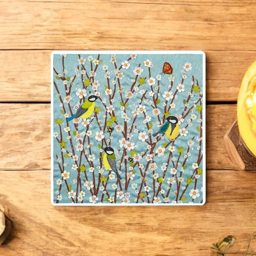 Great Tits Ceramic Coaster