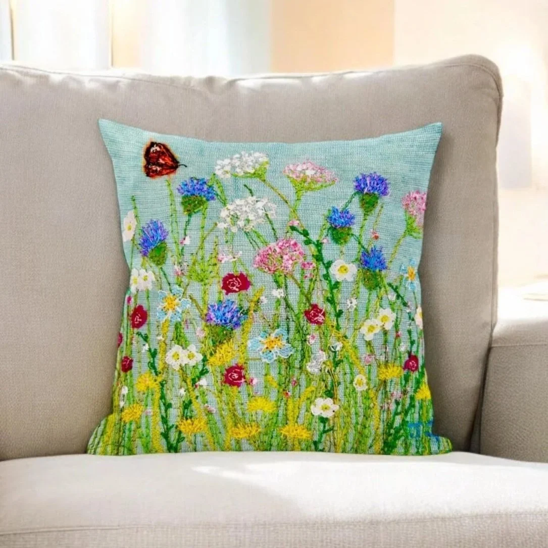 Floral Cushion Textile Art By Jackie Gale Devon