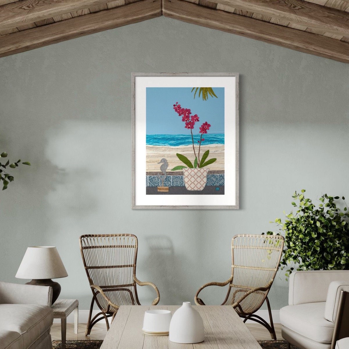 Orchid Print Picture - Textile Art Seascape