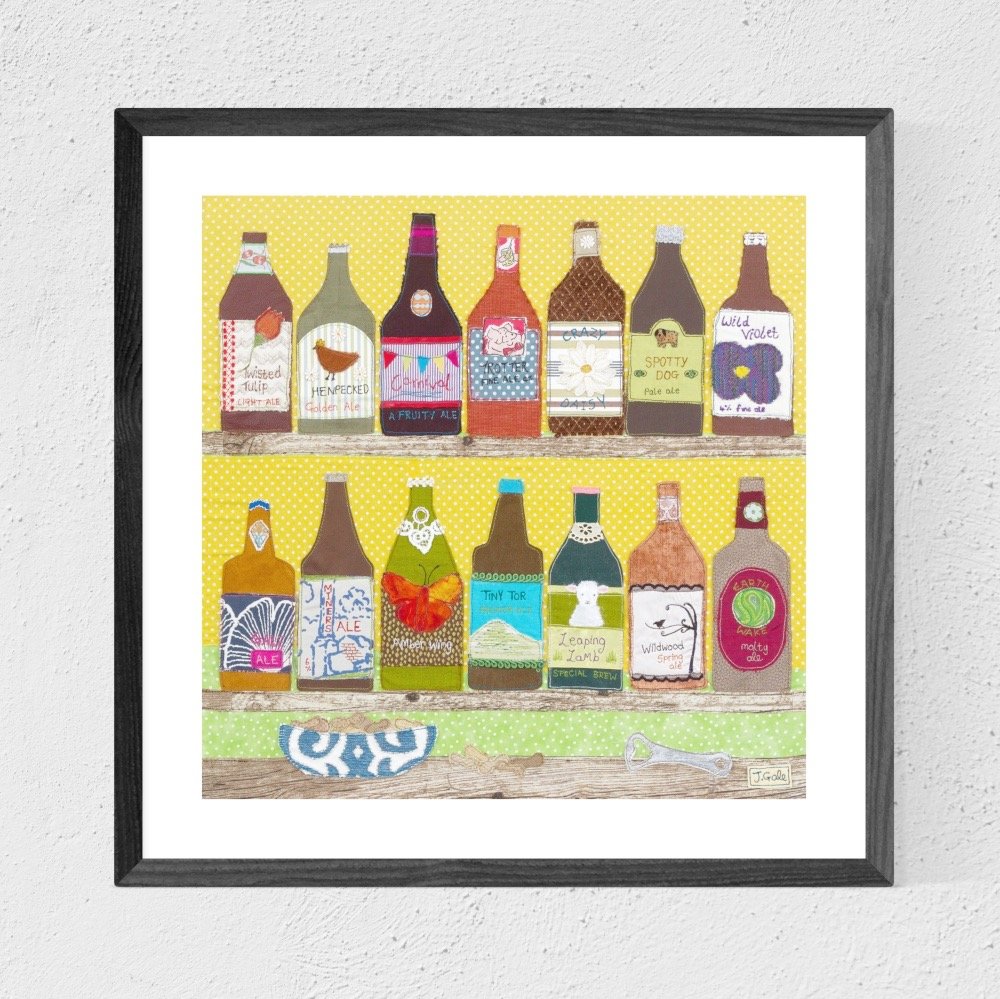 Spring Beer Bottle Art Print Painting - Textile Artist Jackie Gale