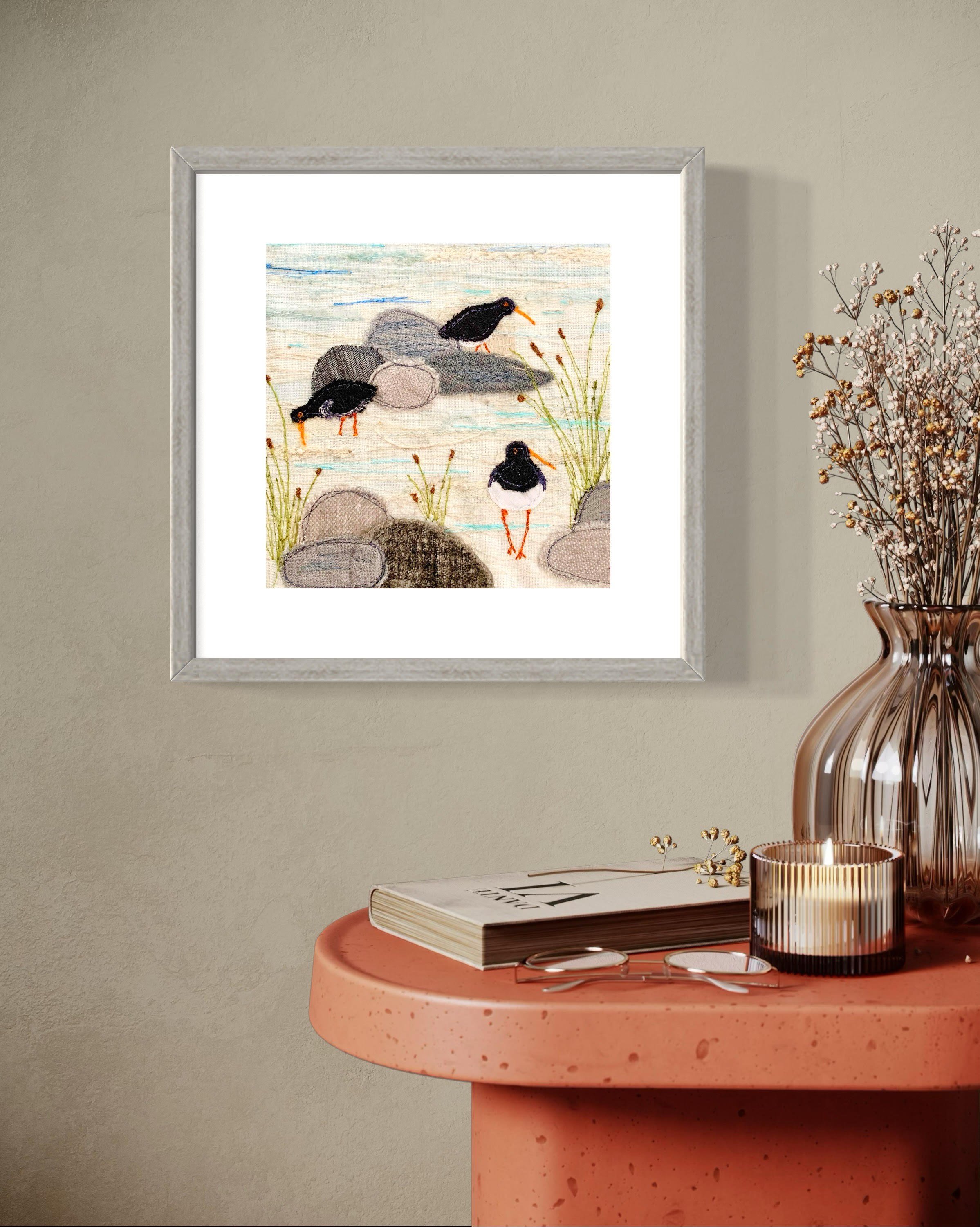 Oyster Catchers Artwork - Bird Art - Textile Art