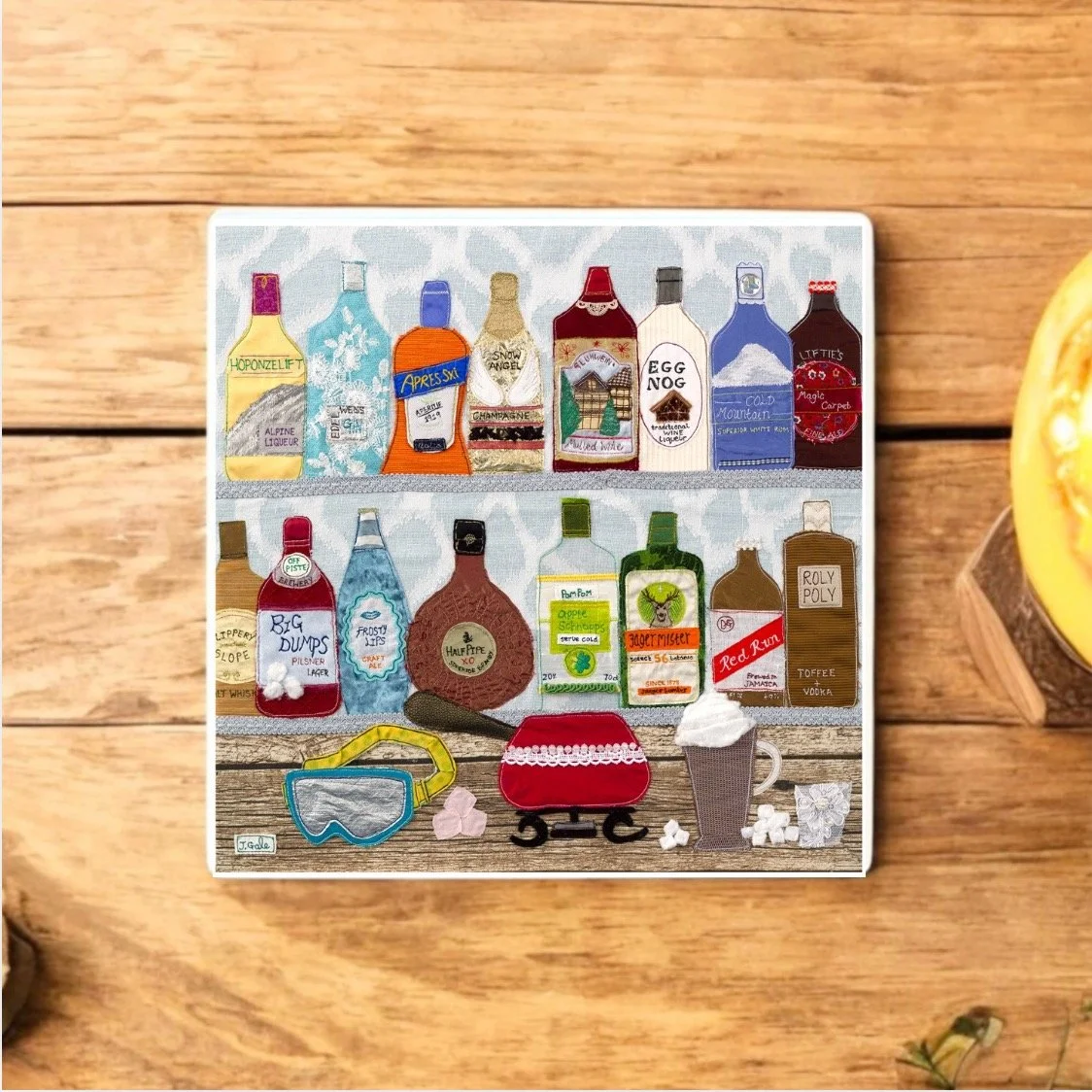 Apres Ski Drinks bottles Coaster By Jackie Gale