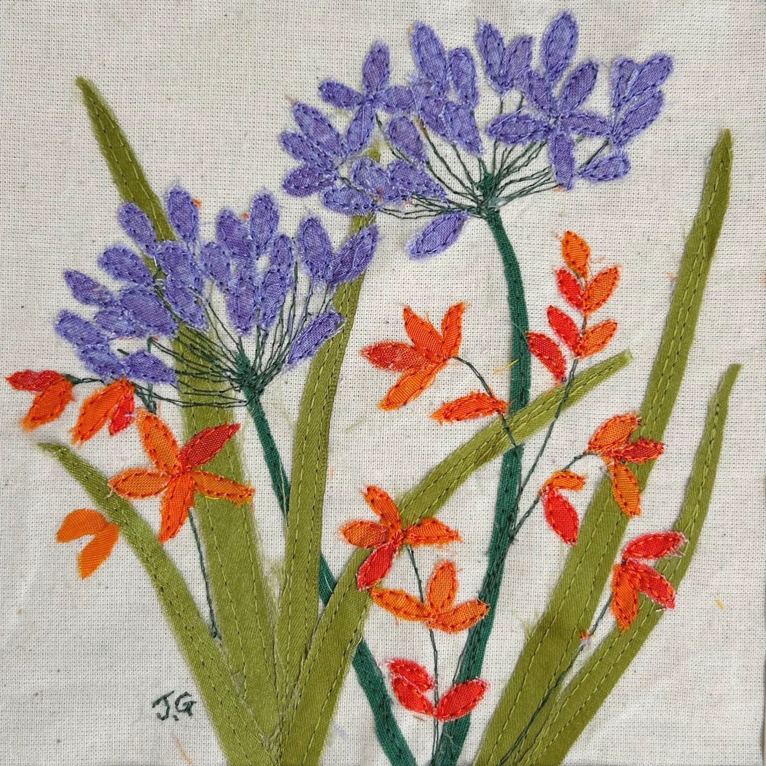 Crocosmia And Agapanthus Textile Artwork Painting Floral Jackie Gale