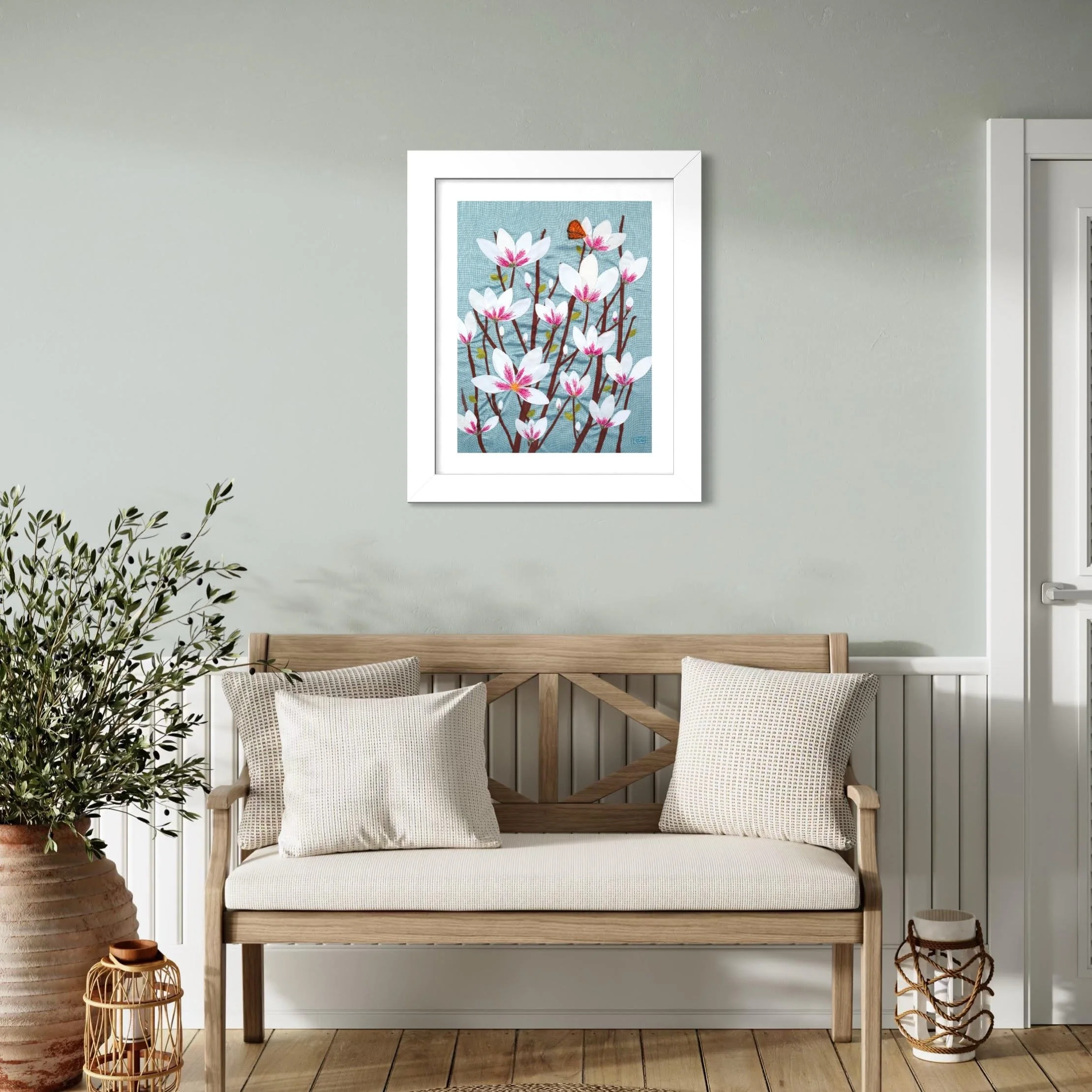 Magnolia Painting - Textile Artwork print by Jackie Gale Devon Artist