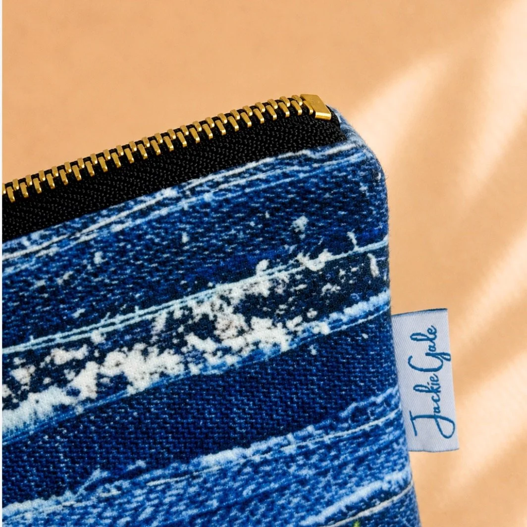 Beach velvet washbag cosmetic bag by Jackie gale Textile art