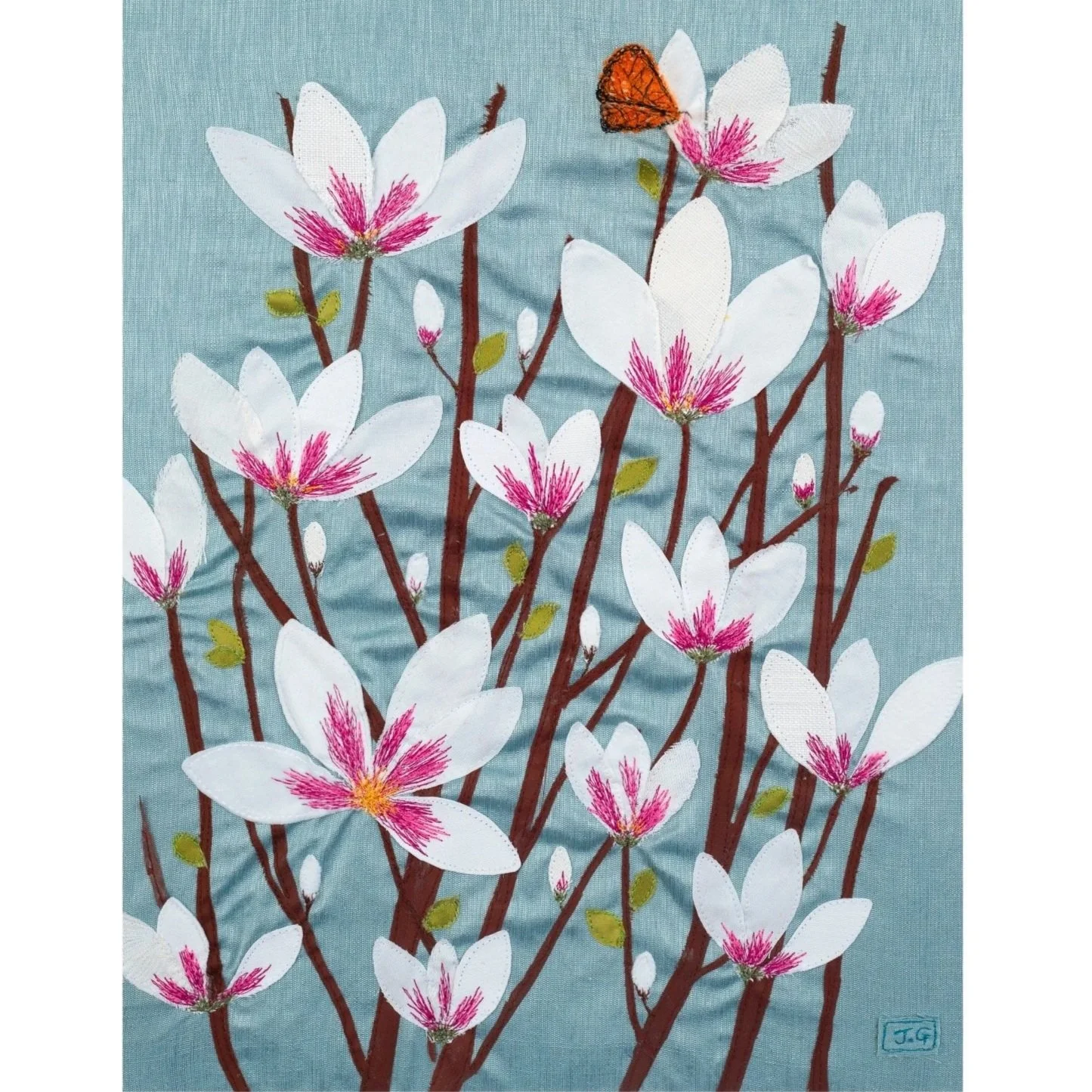 Magnolia Textile Artwork Painting By Jackie Gale