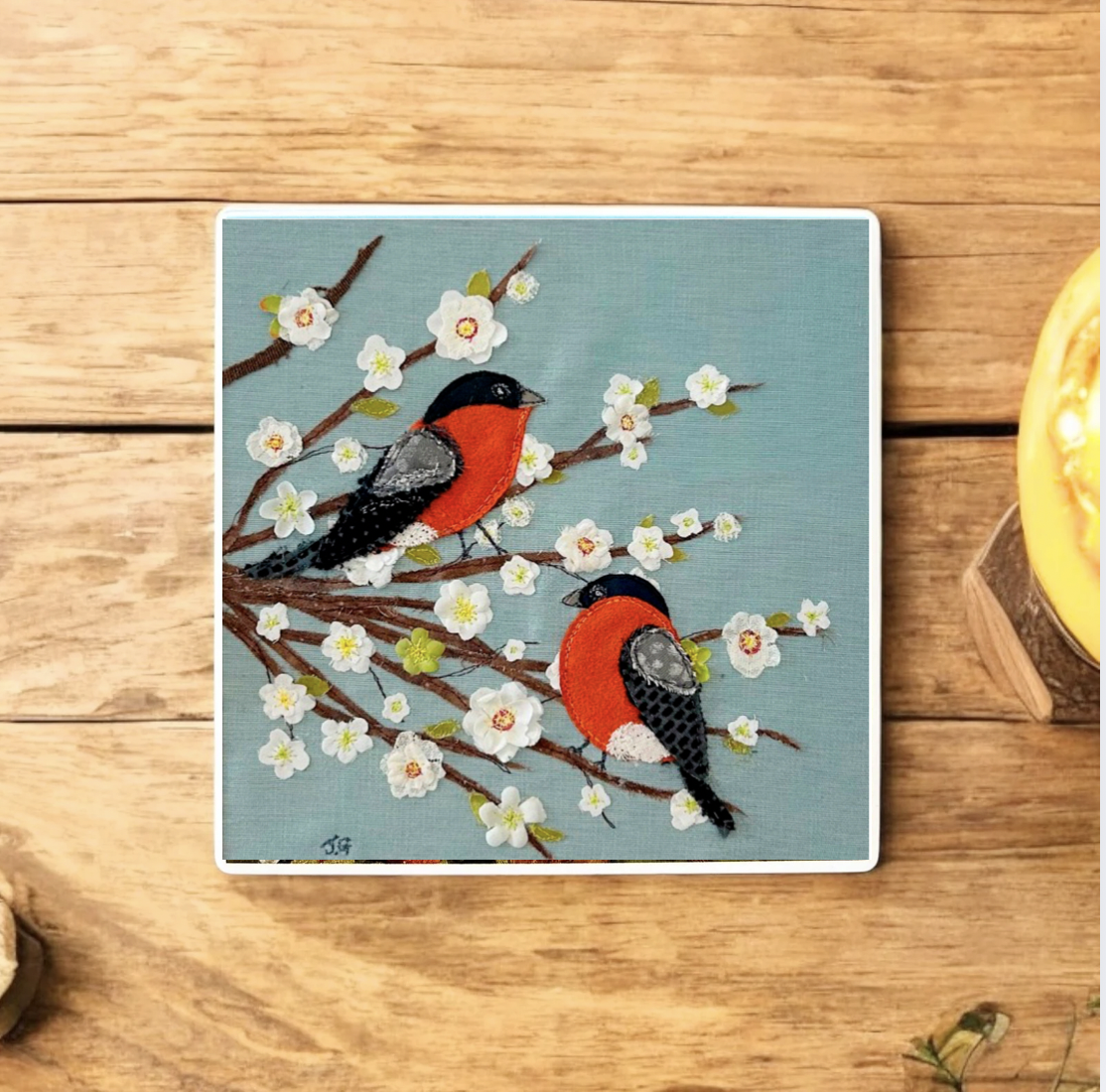 Bullfinches Ceramic Coaster
