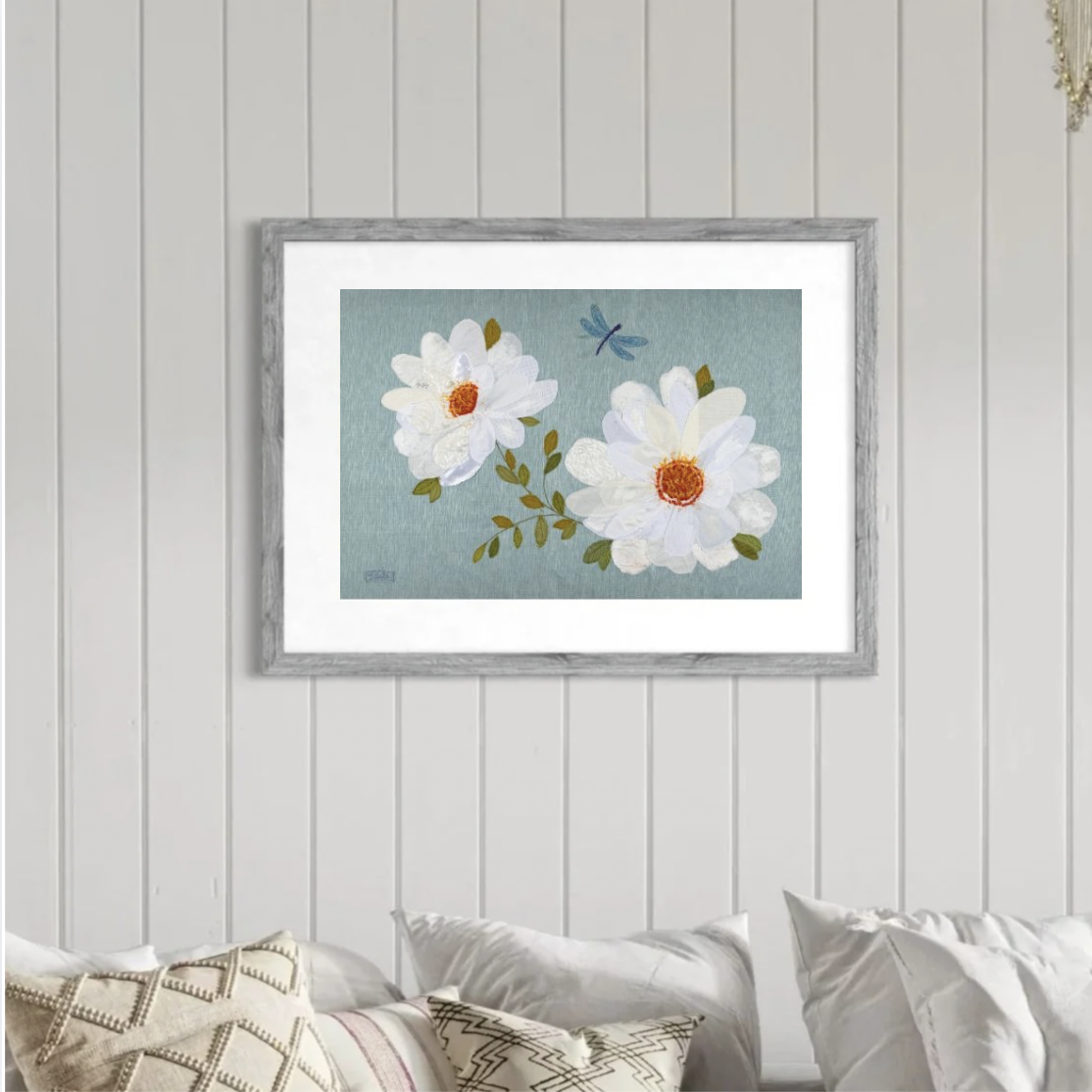 Camellia textile art by Jackie Gale