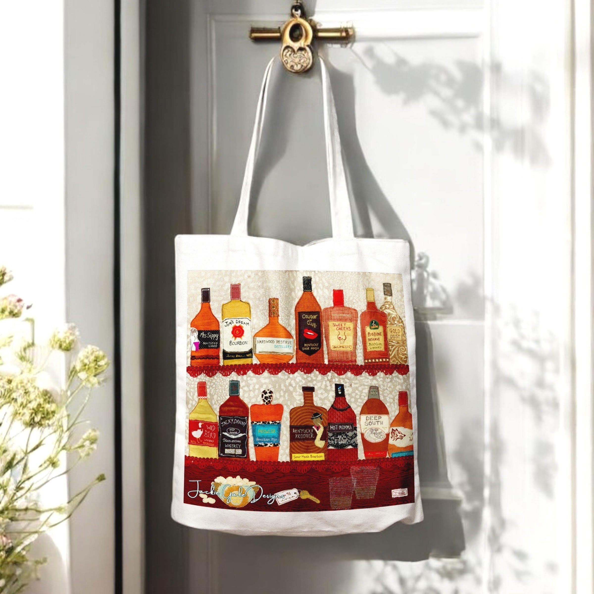 Bourbon Bottles Art Tote Bag Jackie Gale Artist