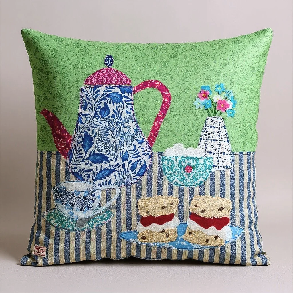 Cream Tea Cushion Jackie Gale Textile Art