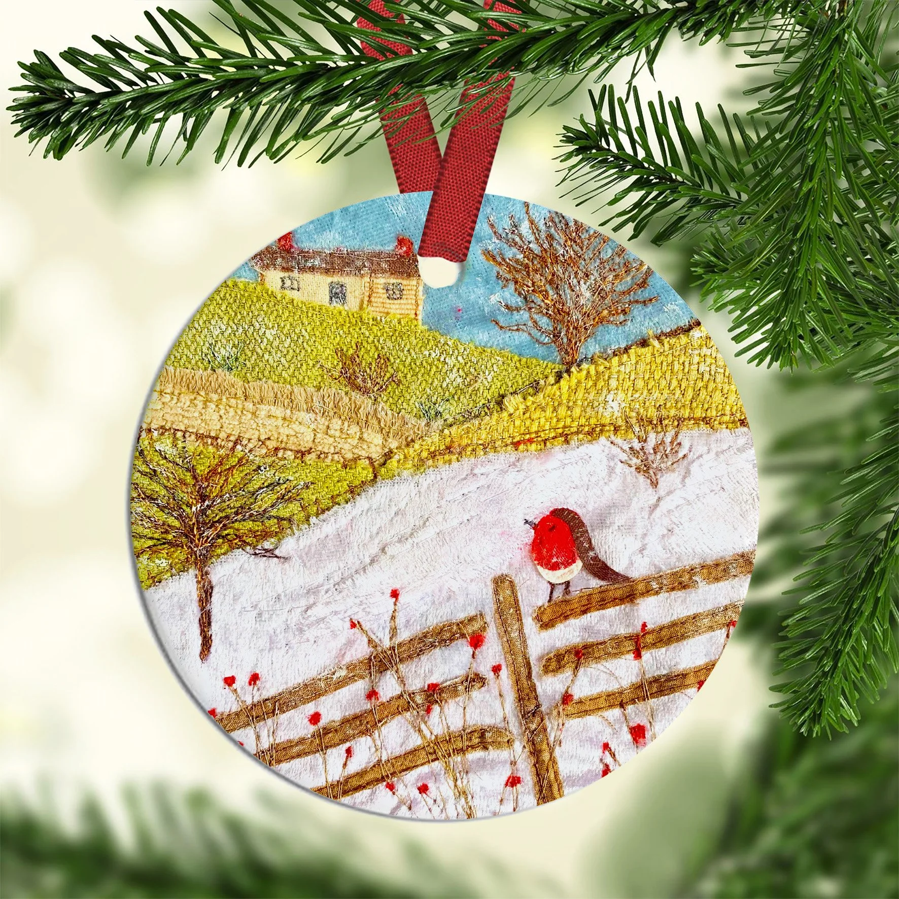 Christmas Textile Art Bauble Decoration Bauble - Jackie Gale