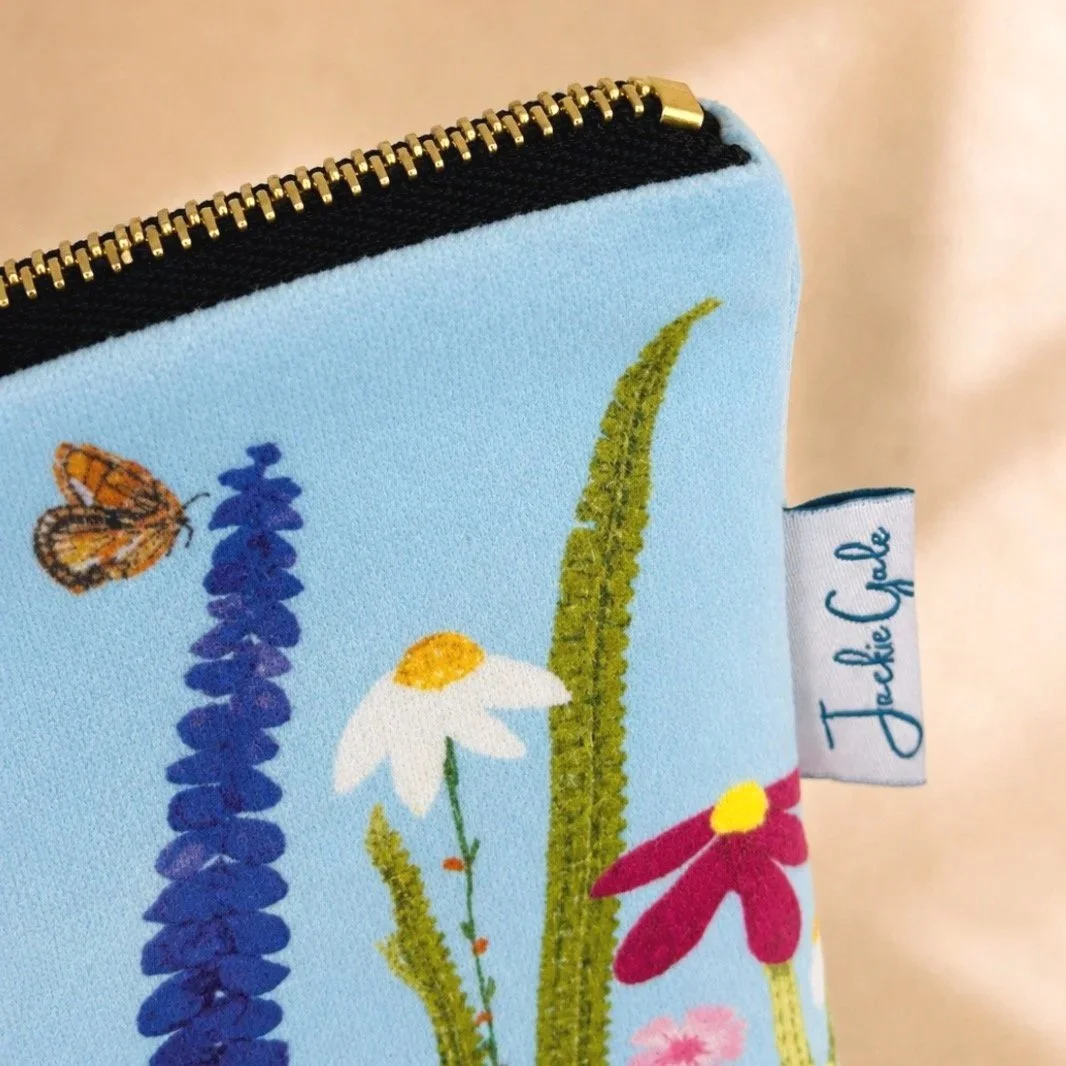 Flowers Cosmetic Bag in velvet by textile artist Jackie Gale