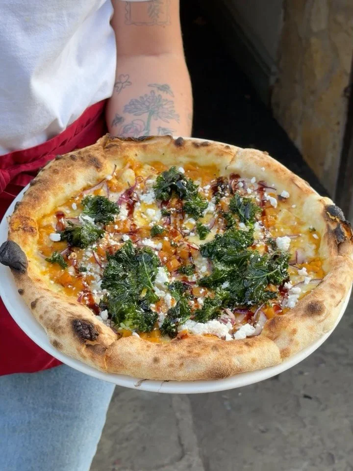Back by popular demand.

Roasted squash, crispy kale, goats cheese, squash pur&eacute;e, red onions &amp; balsamic.