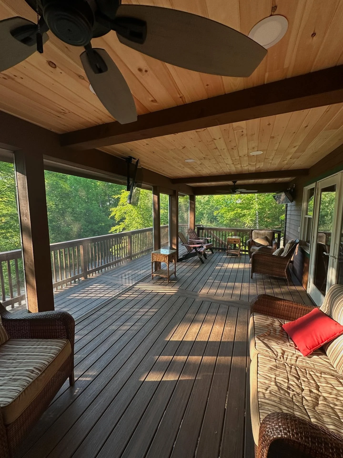 Some final photos from the addition we built over the winter!

800sf of interior space. A master bed and bath suite with vaulted ceilings and 100sf walk out balcony. An additional living space on the first floor with a 250sf screened in porch outfitt