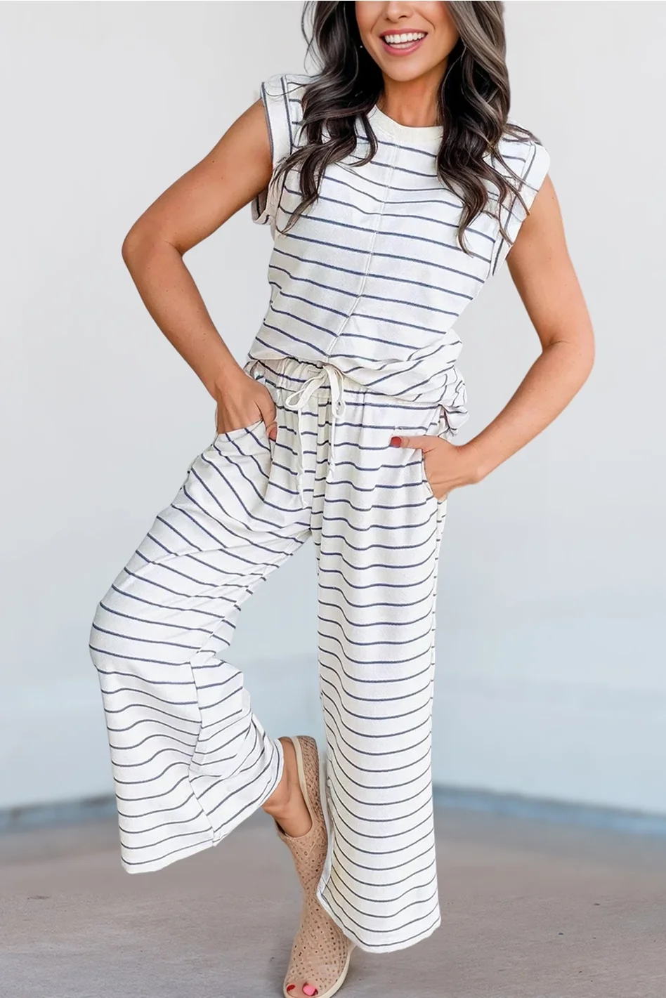pockets White & Navy Striped Set.webp