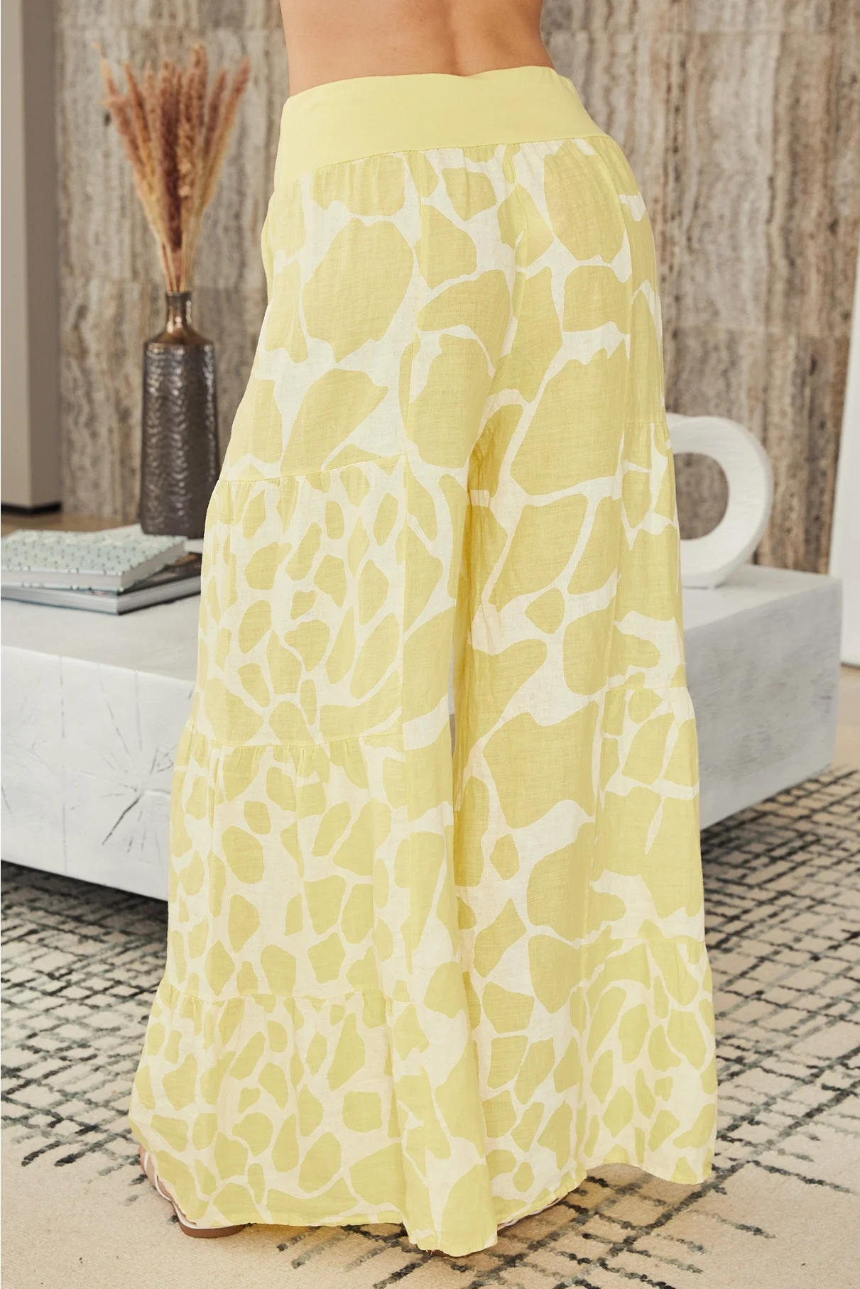 back Linen Pebble Print Tiered Palazzo Pants(2-36-PEBBLE-YELLOW).webp