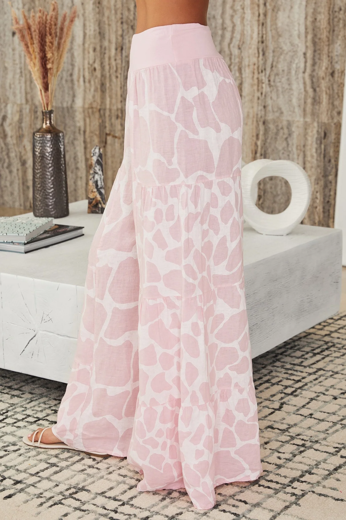 side Linen Pebble Print Tiered Palazzo Pant(2-36-PEBBLE-PINK).webp