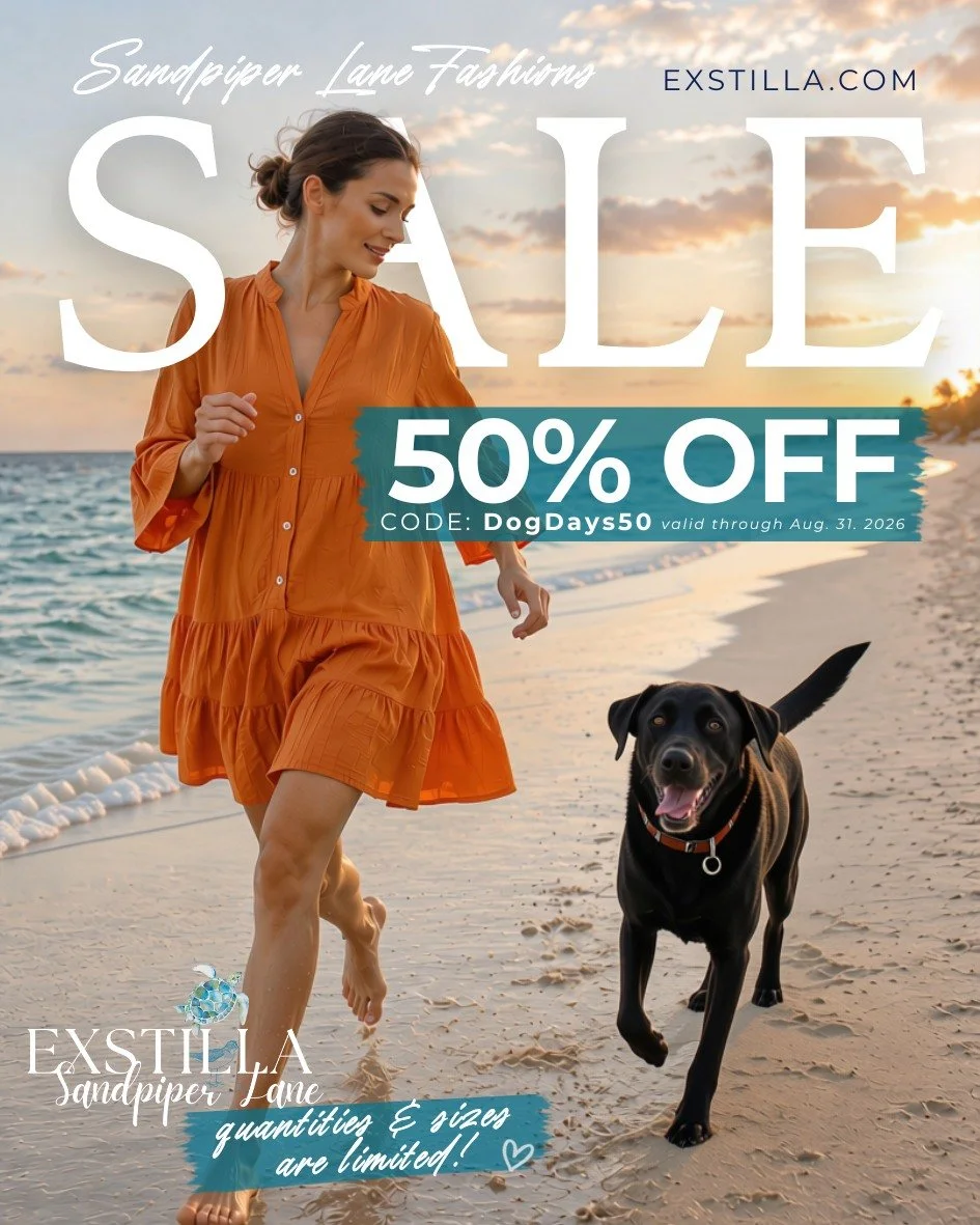 The Dog Days of Summer&hellip; here we come! 🐾

☀️ Our End-of-Summer Sale is happening NOW:
50% OFF Sandpiper Lane

✨ Use code DOGDAYS50 at checkout
🌊 Shop now: Exstilla.com/sandpiper-lane

Sale ends August 31.