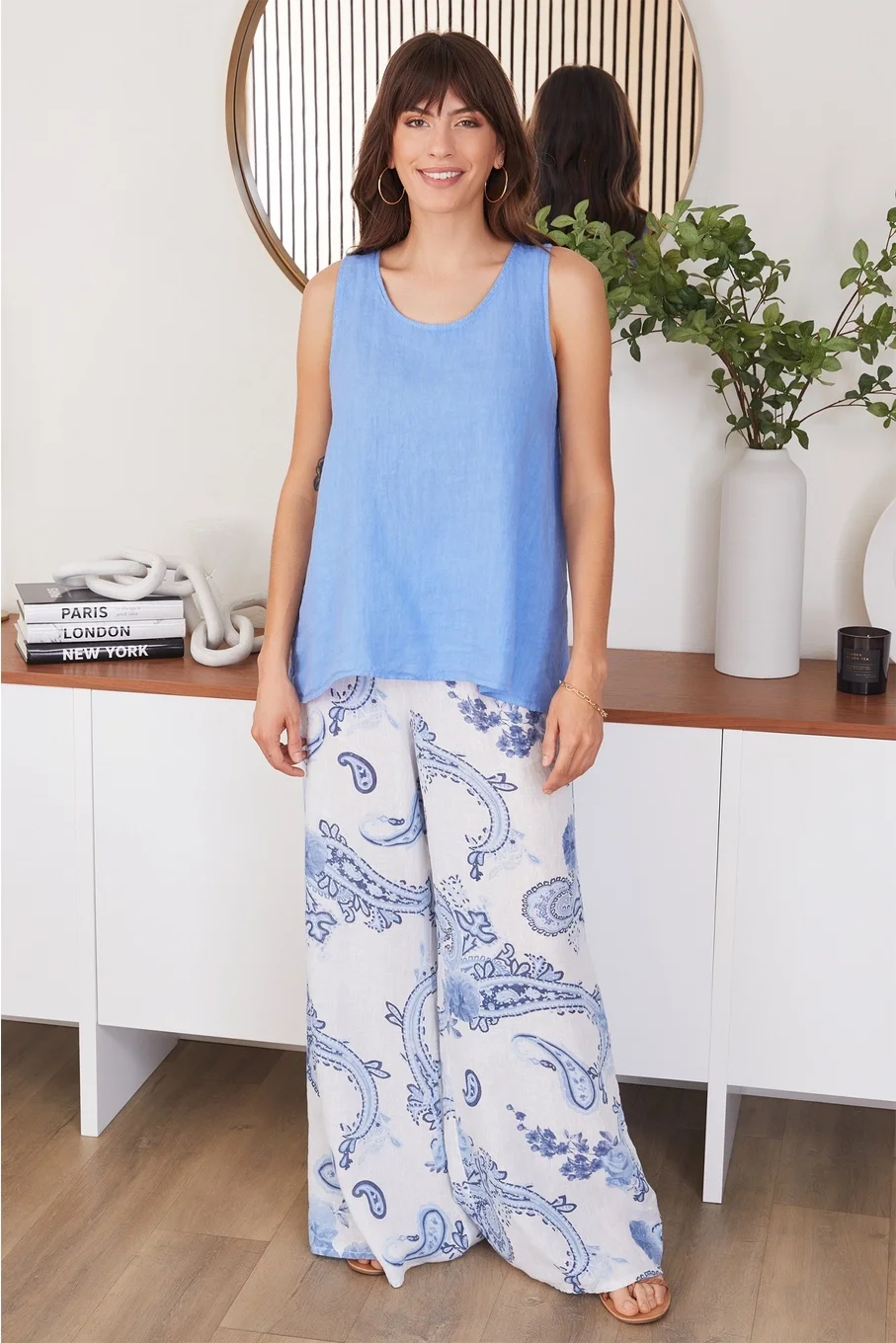 blue top Paisley Linen Wide-Leg Pants.webp