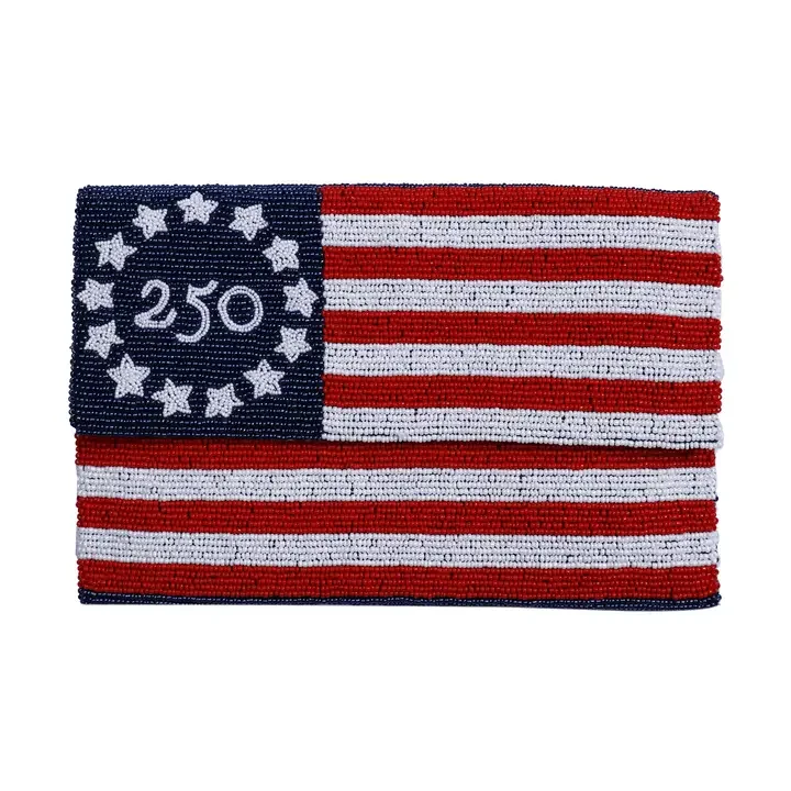 Freedom American Flag 250 Beaded Clutch