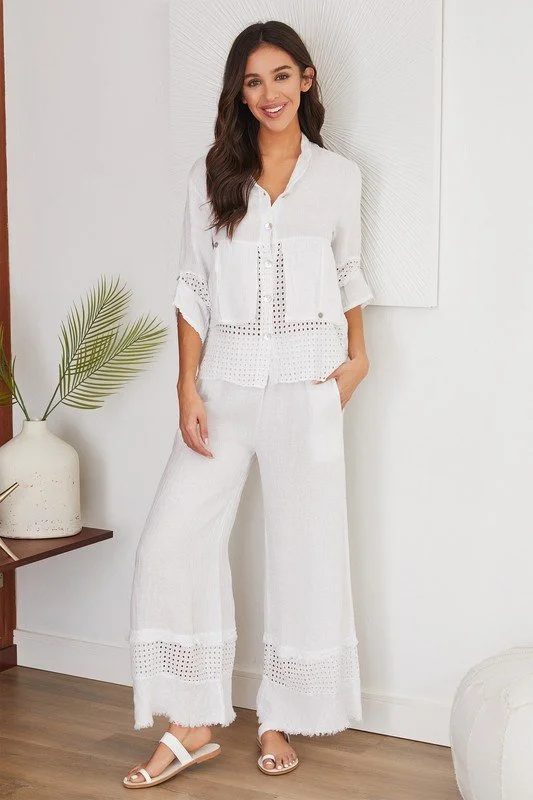 White Eyelet Linen Pants