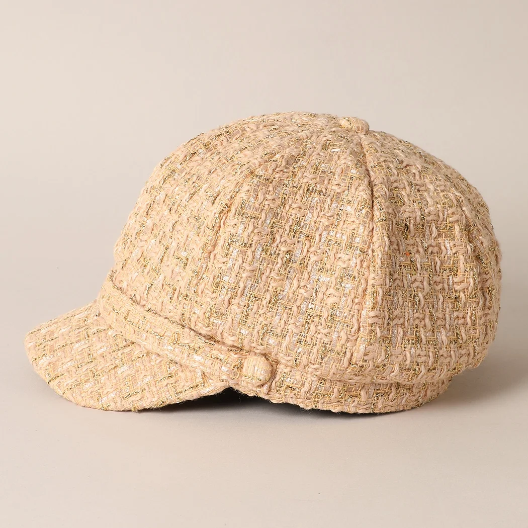 beige Tweed Newsboy Cap.webp