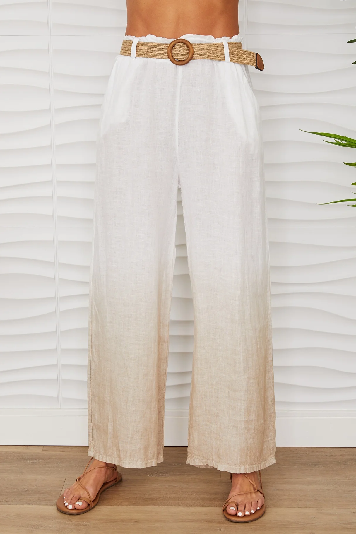 front Ombre Dip-dye Linen Wide-Leg Pants .webp