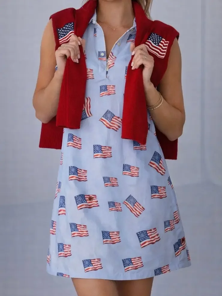 Stars & Stripes Sleeveless Shirt Dress