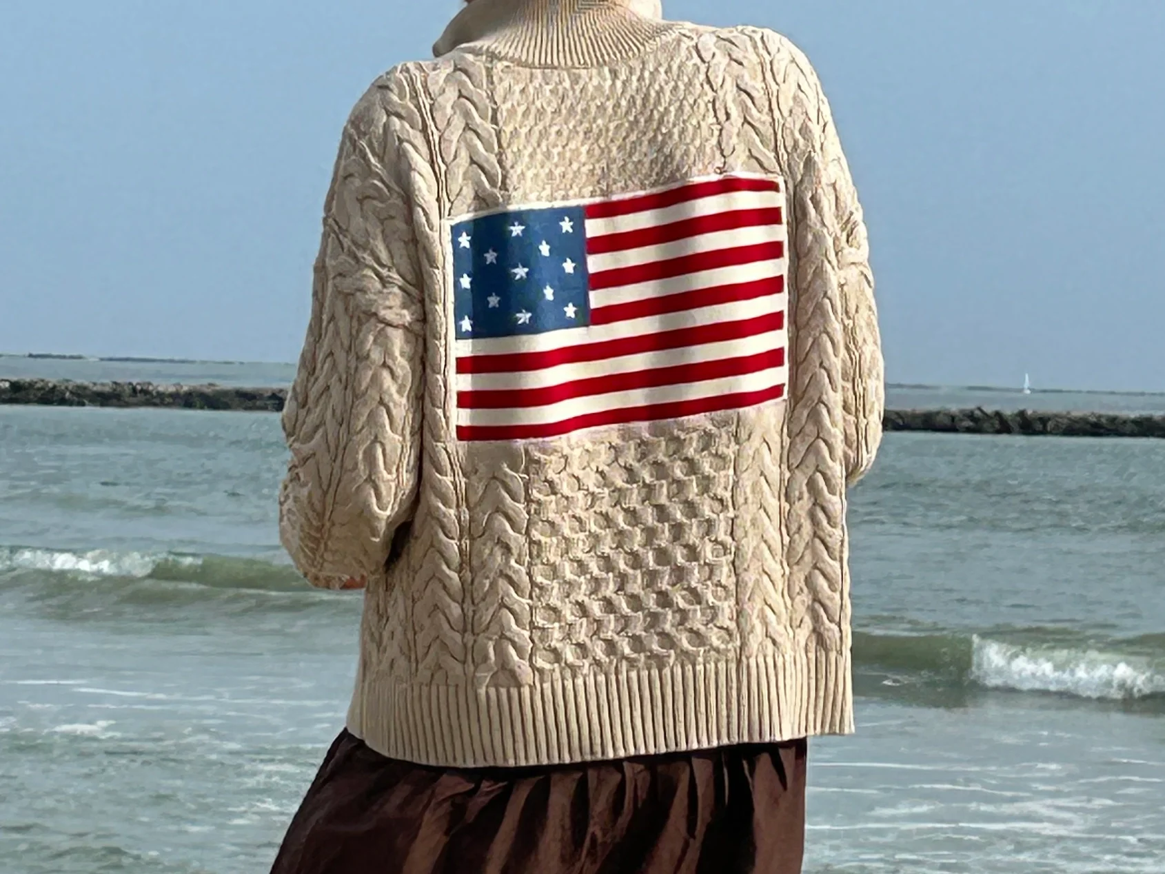 Half-Zip American Flag Cable Sweater