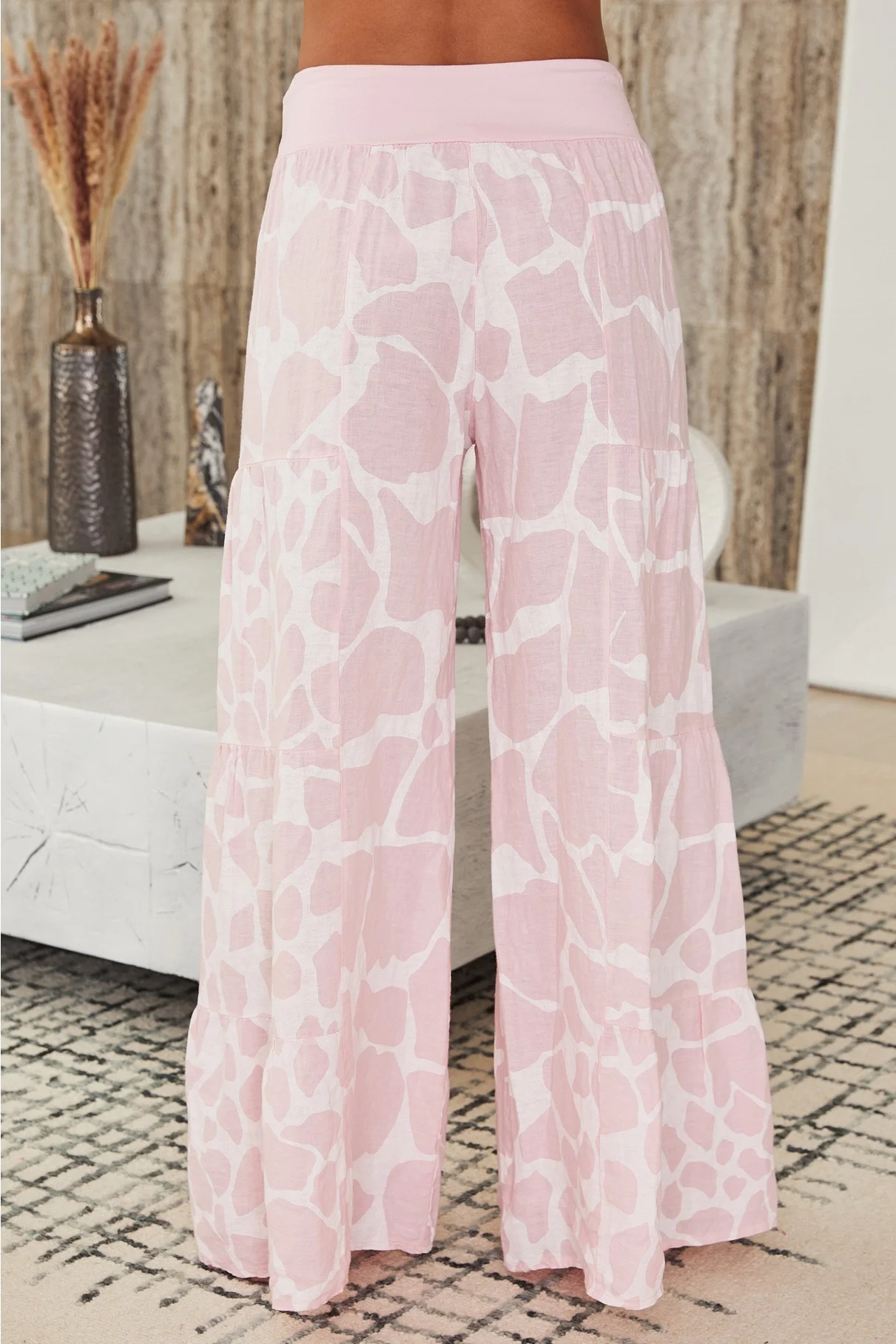 back Linen Pebble Print Tiered Palazzo Pant(2-36-PEBBLE-PINK).webp