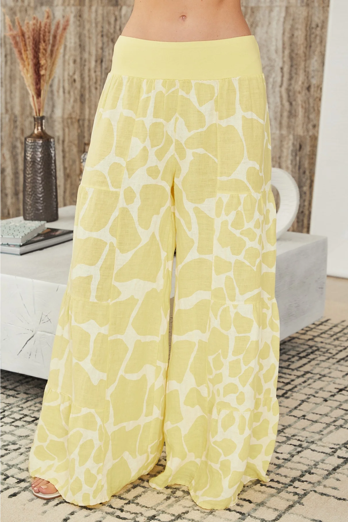 Linen Pebble Print Tiered Palazzo Pants(2-36-PEBBLE-YELLOW).webp